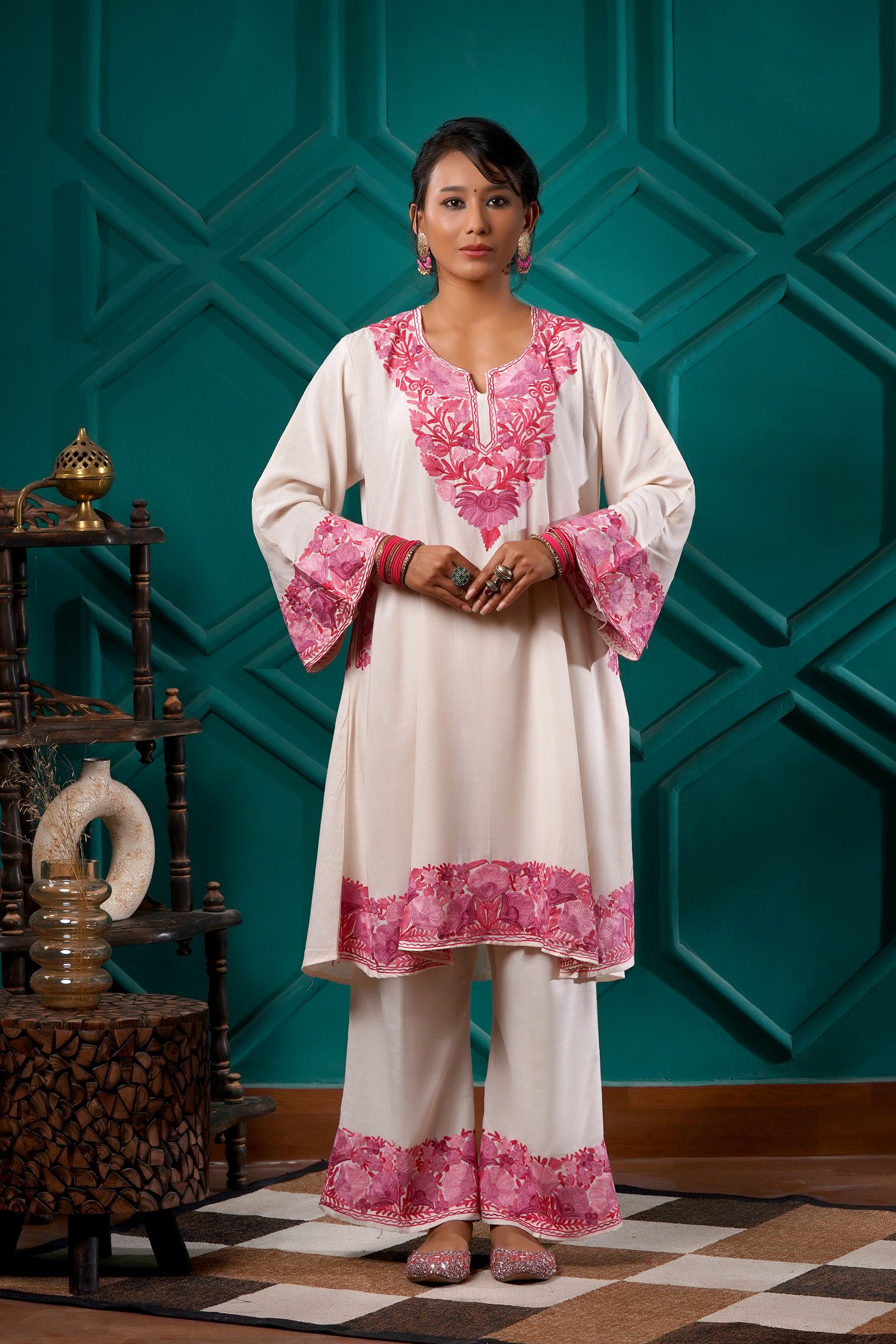 Kashmiri Bouquet Malai Cotton Tunic & Pant Set