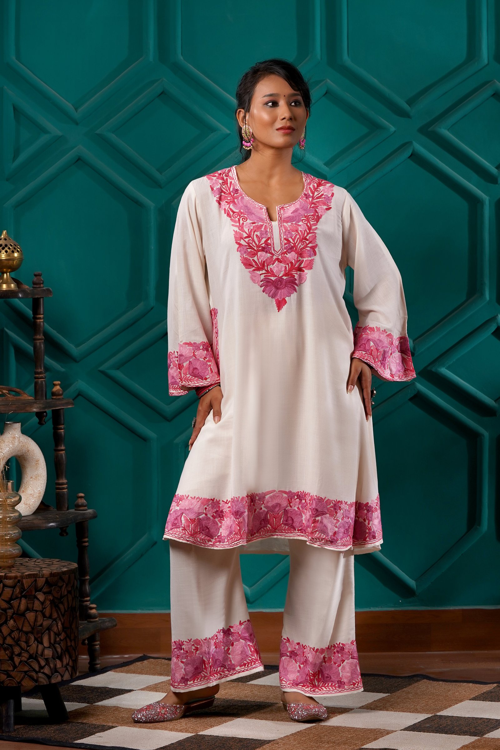 Kashmiri Bouquet Malai Cotton Tunic & Pant Set - Image 5