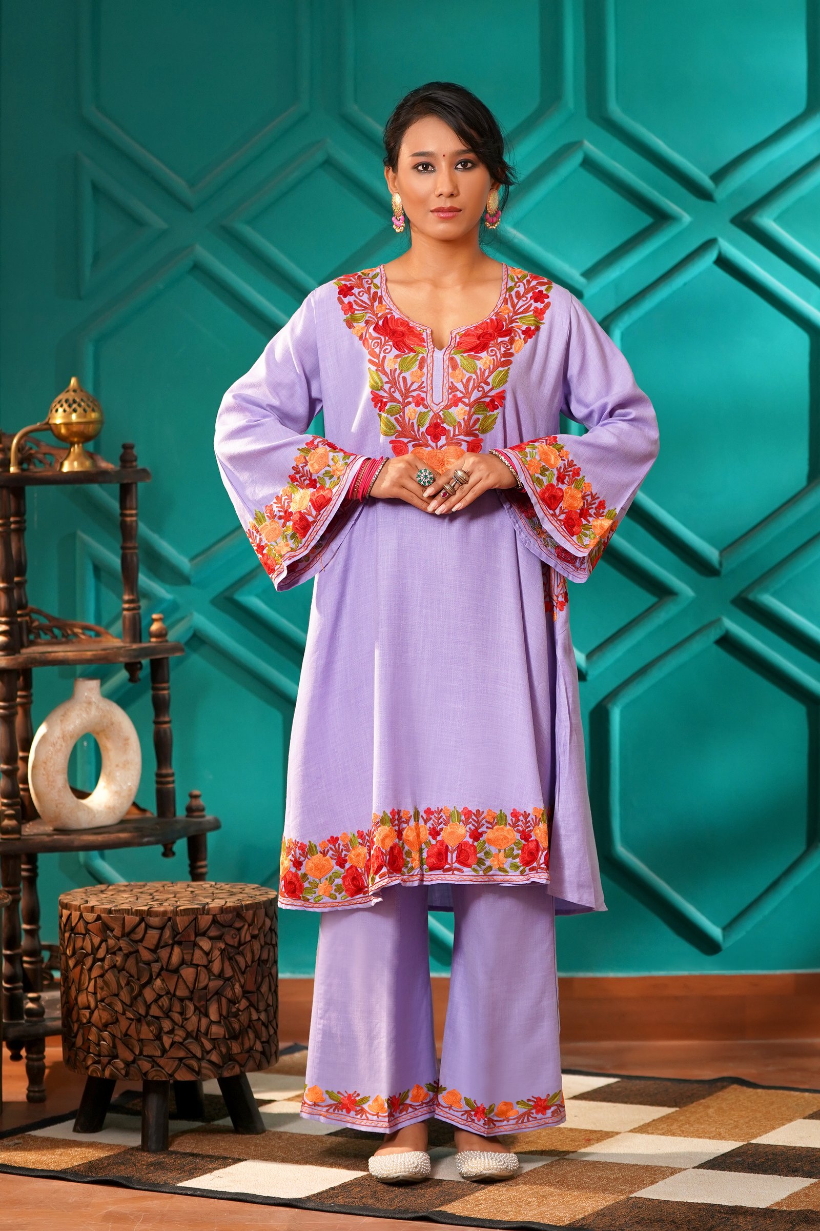 Kashmiri Bouquet Malai Cotton Tunic & Pant Set